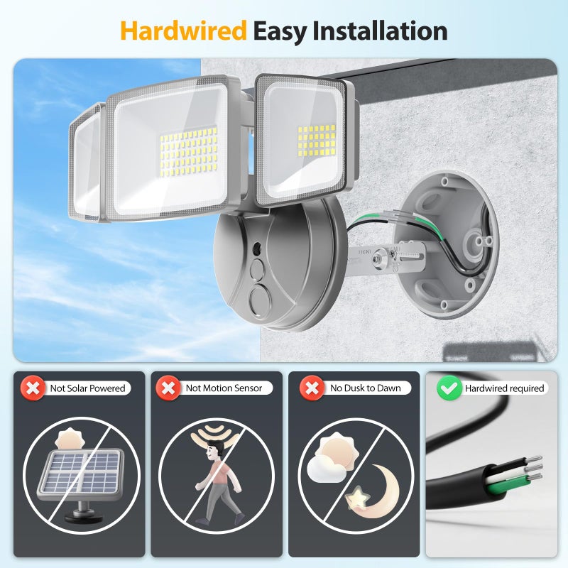 Onforu ضوء أمان LED من أونفورو 75 واط، 7000 لومن سطوع، ضوء فيضان خارجي مع تحكم في المفتاح، مقاوم للماء IP65، 6500 كيلفن أبيض، ضوء فيضان أمان خارجي مثبت على الحائط للرف، الفناء، المرآب، الشرفة - Image 2